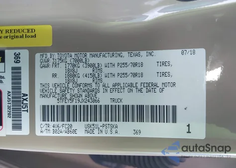 2018 Toyota Tundra Sr5 5.7L V8 из США, поврежденный, VIN 5TFEY5F19JX243066